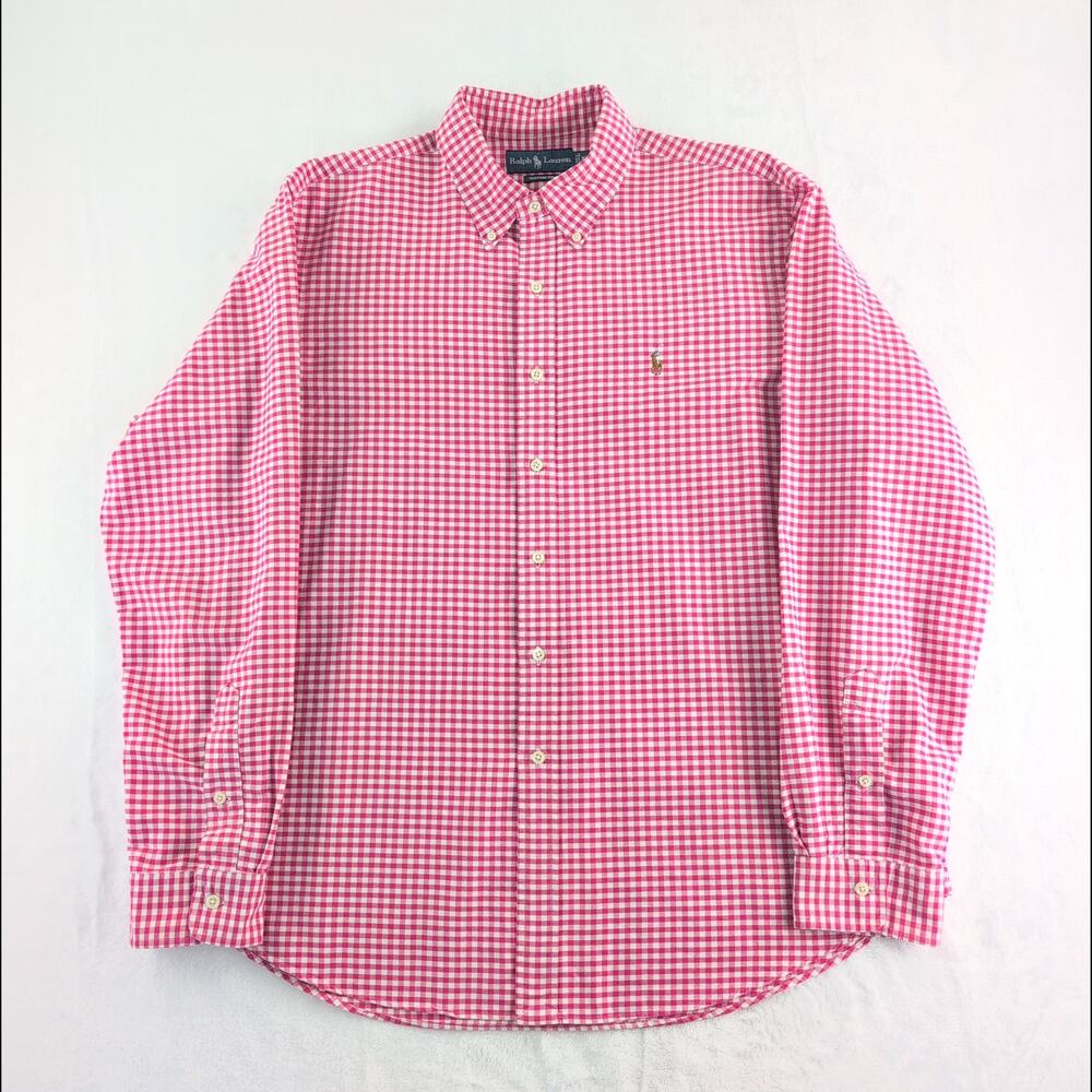 Ralph Lauren Custom Fit Long Men's XL Button Down Gingham 100% Cotton